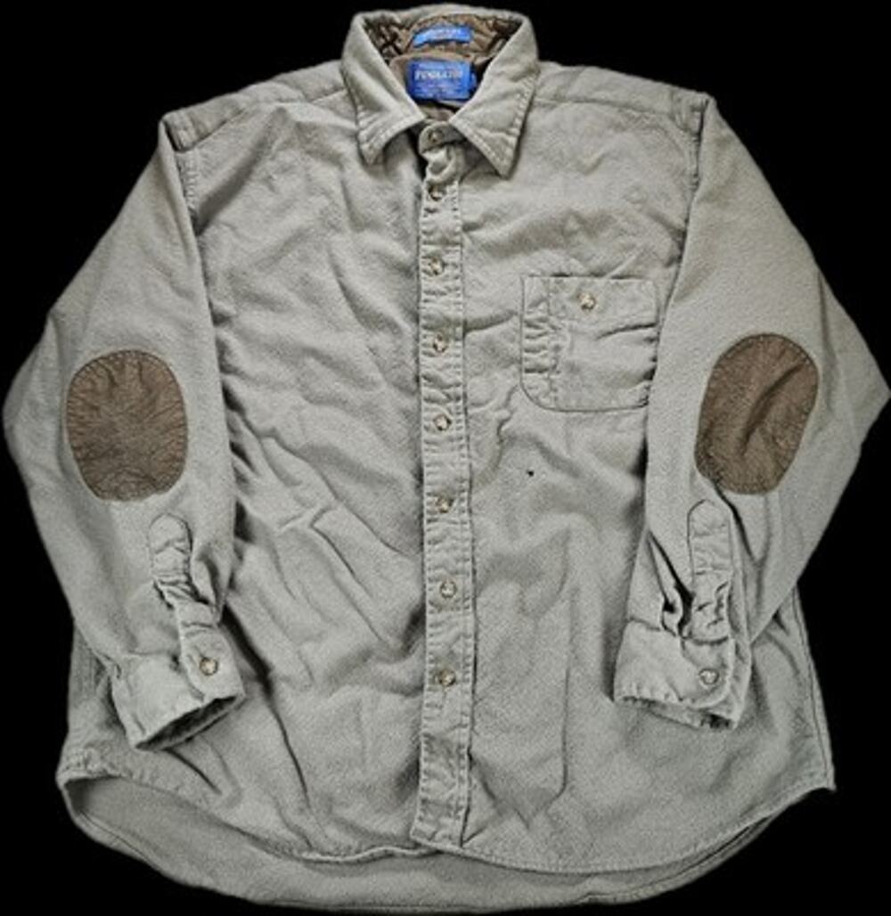 Vintage Pendleton Pure Virgin Wool Trail Shirt Elbow Patch XL Long Gray USA Made